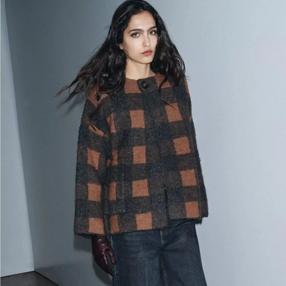ZARA PLAID JACKET CARDIGAN - Picture 4 of 7